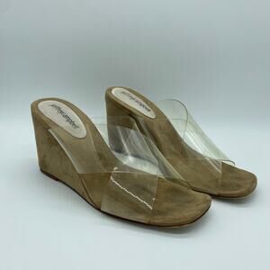 Jeffrey Campbell Mystical Brown Wedge Sandals Clear Strappy Women's size 8